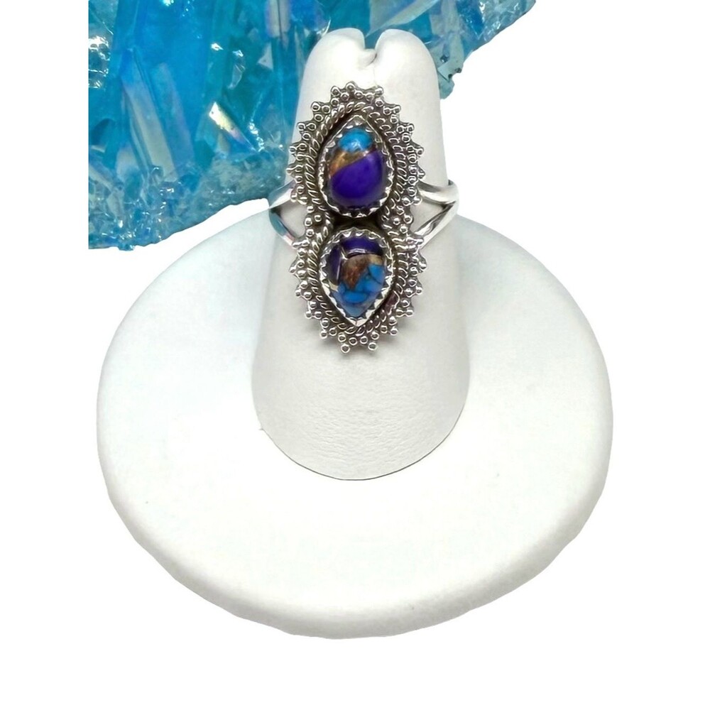 Kingman Purple Copper Turquoise Ring Size 6.5 Solid 925 Sterling Silver